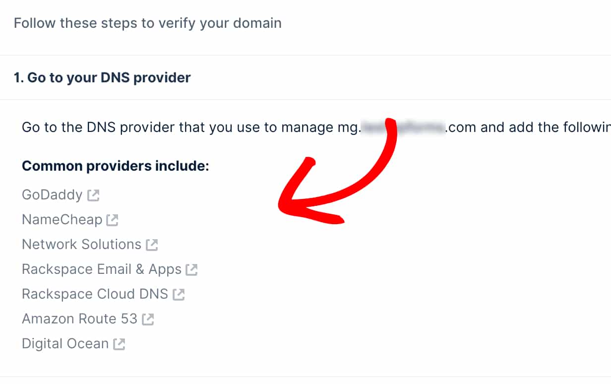 DNS links for common hosting providers