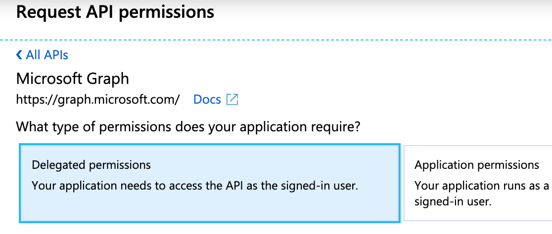 Choose delegated permissions for Microsoft API