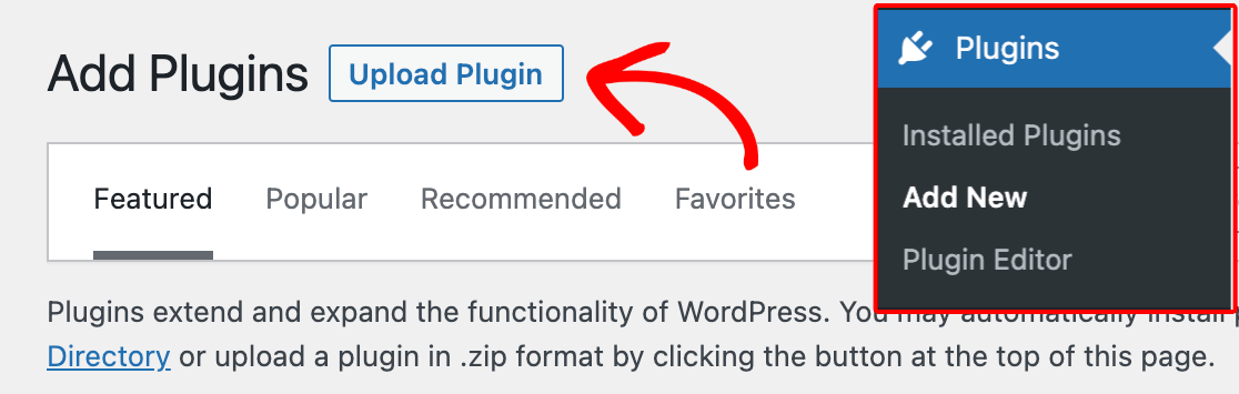 Accessing the WordPress plugin uploader