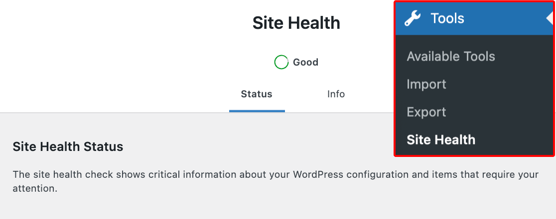 The Site Health tool in WordPress