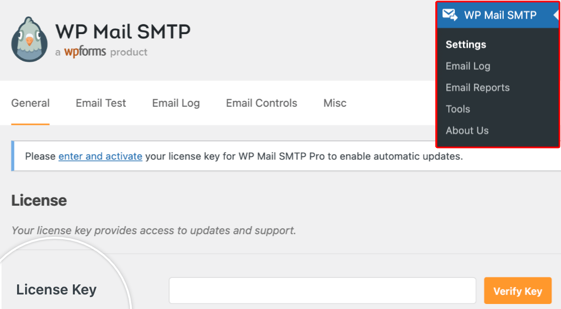 Opening the WP Mail SMTP settings