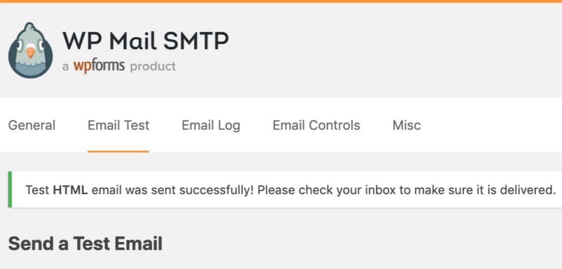 Thông báo WP Mail SMTP đã gửi mail thành công