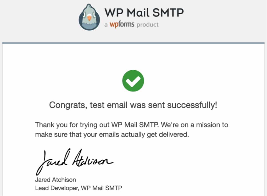 Successful test email from WP Mail SMTP