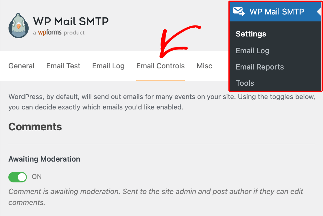 Accessing the Email Controls settings