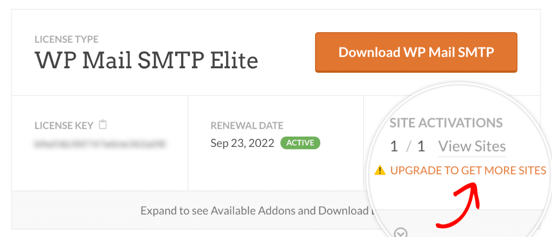Upgrading to get more sites in WP Mail SMTP