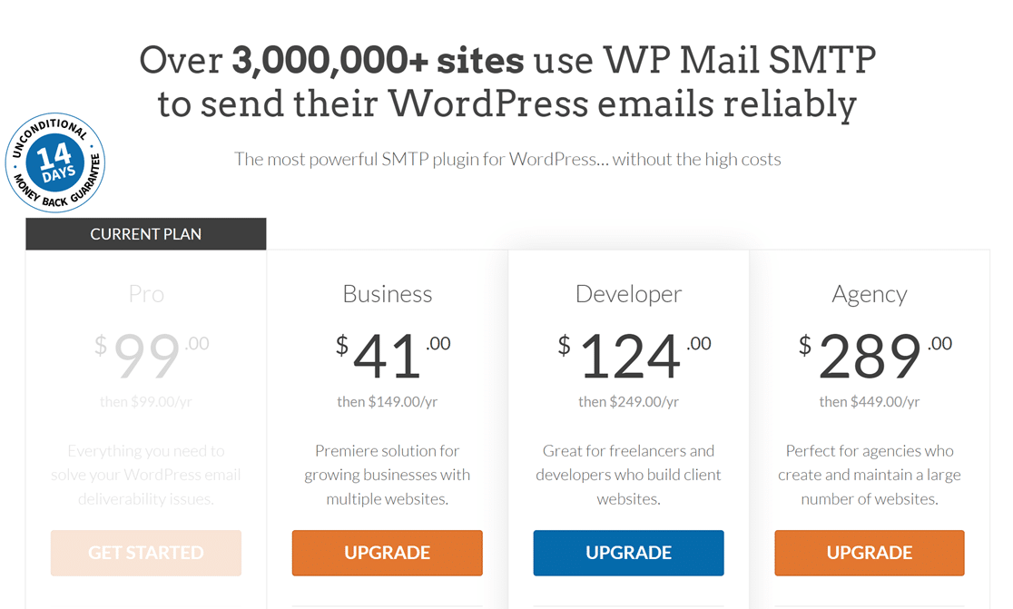 WP Mail SMTP Upgrade page