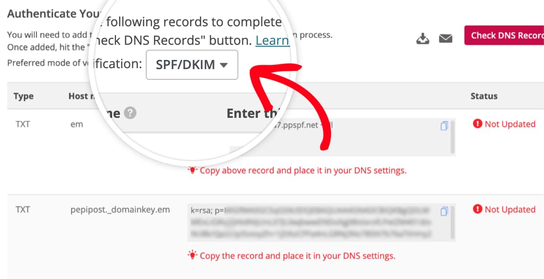 Choose SPF DKIM as preferred mode of verification