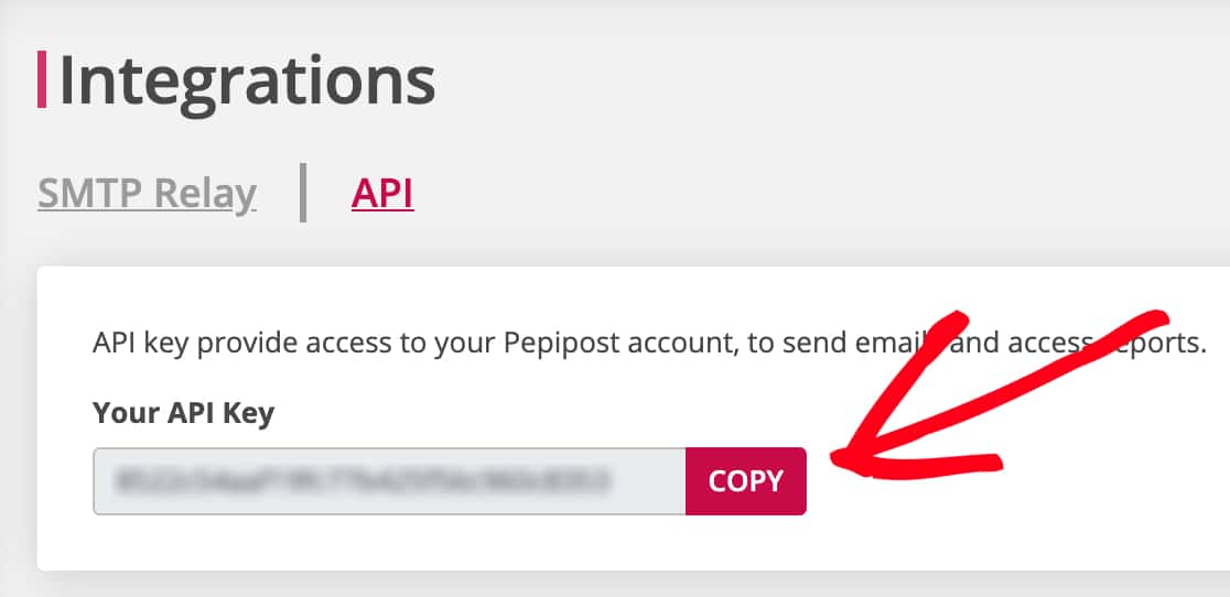 Copy the Pepipost API key