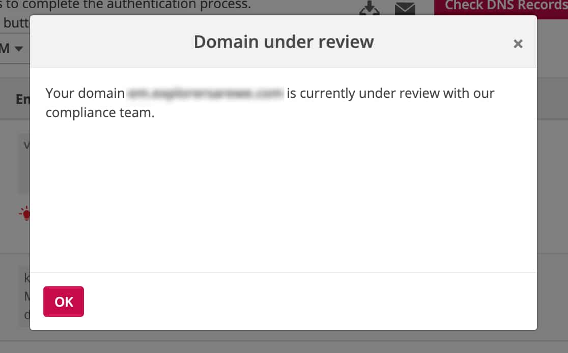 Domain is under review by Pepipost complance team