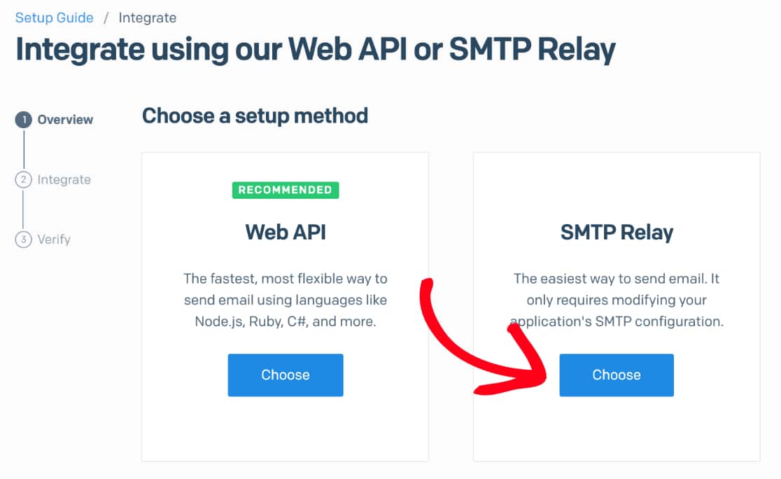 Choose SMTP Relay for SendGrid setup