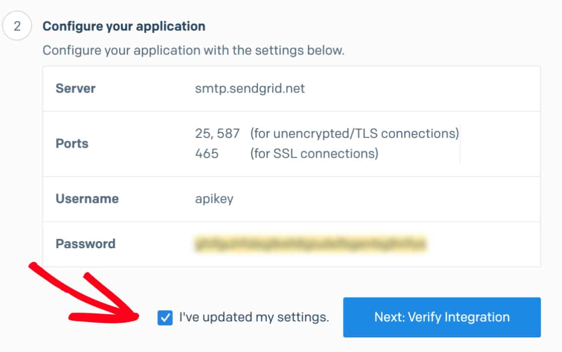 Complete the Configure Your Application step in SendGrid