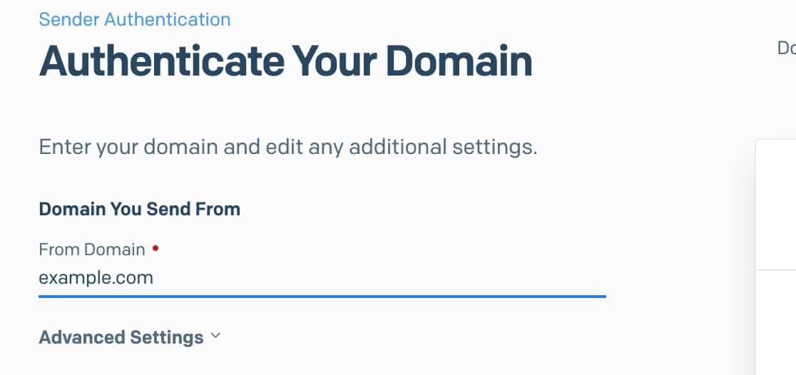 Enter your domain for SendGrid authentication