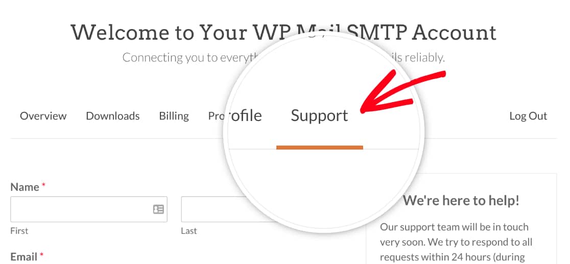 Support form in WP Mail SMTP account