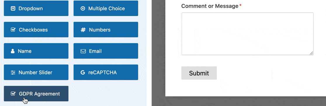 Adding a field using drag and drop in WPForms