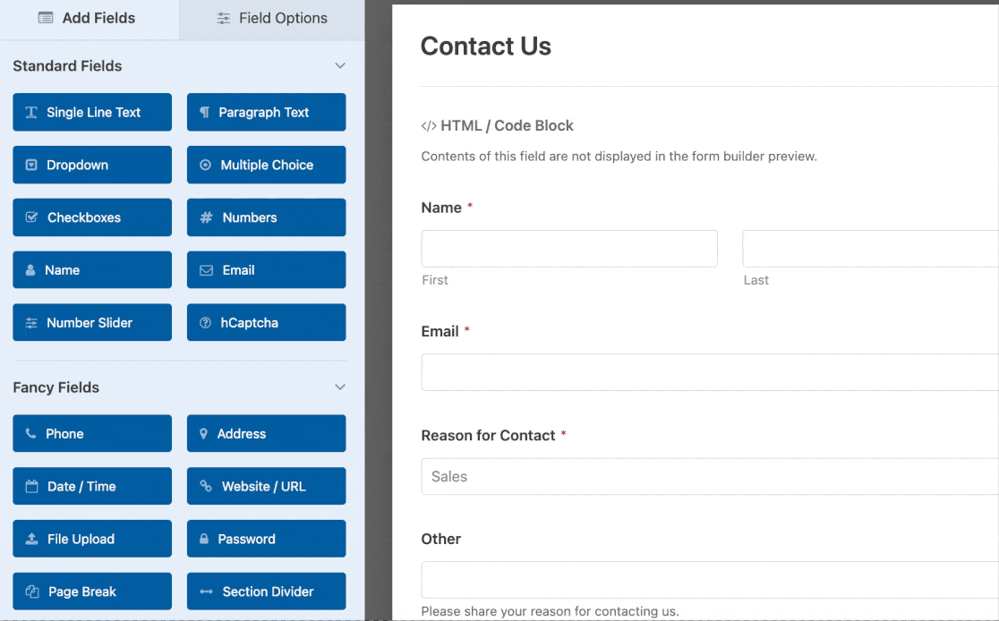 Adding a Phone field to a contact form in WPForms