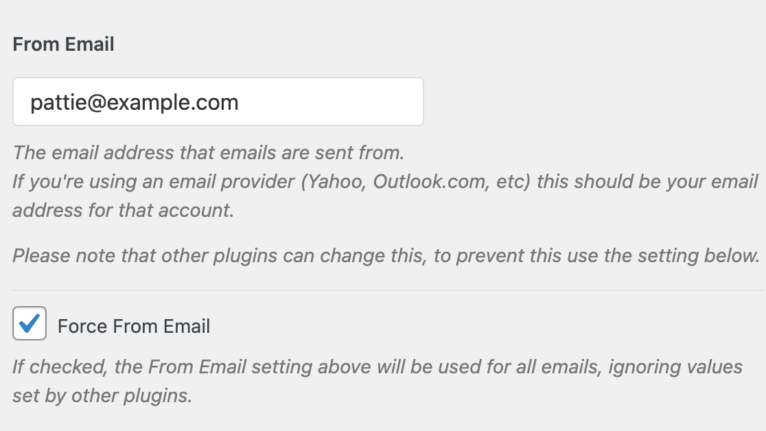 From Email in WP Mail SMTP settings