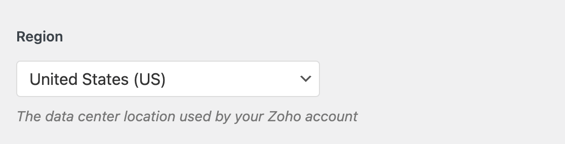 Selecting a data center region for the Zoho mailer