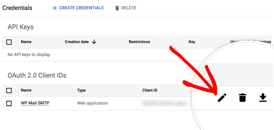 click pencil icon in oauth setting