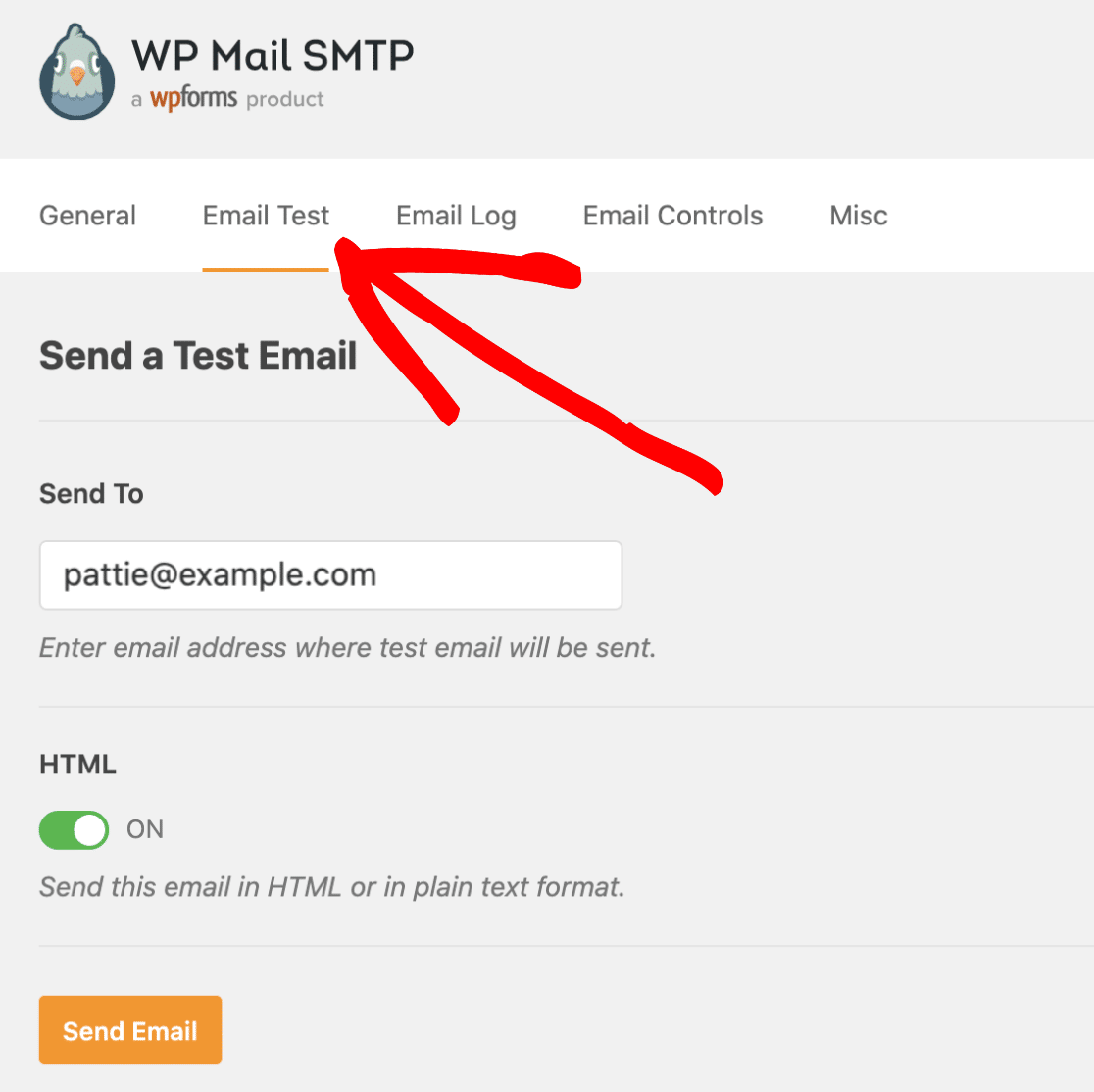 Open the email test tab in wp mail smtp