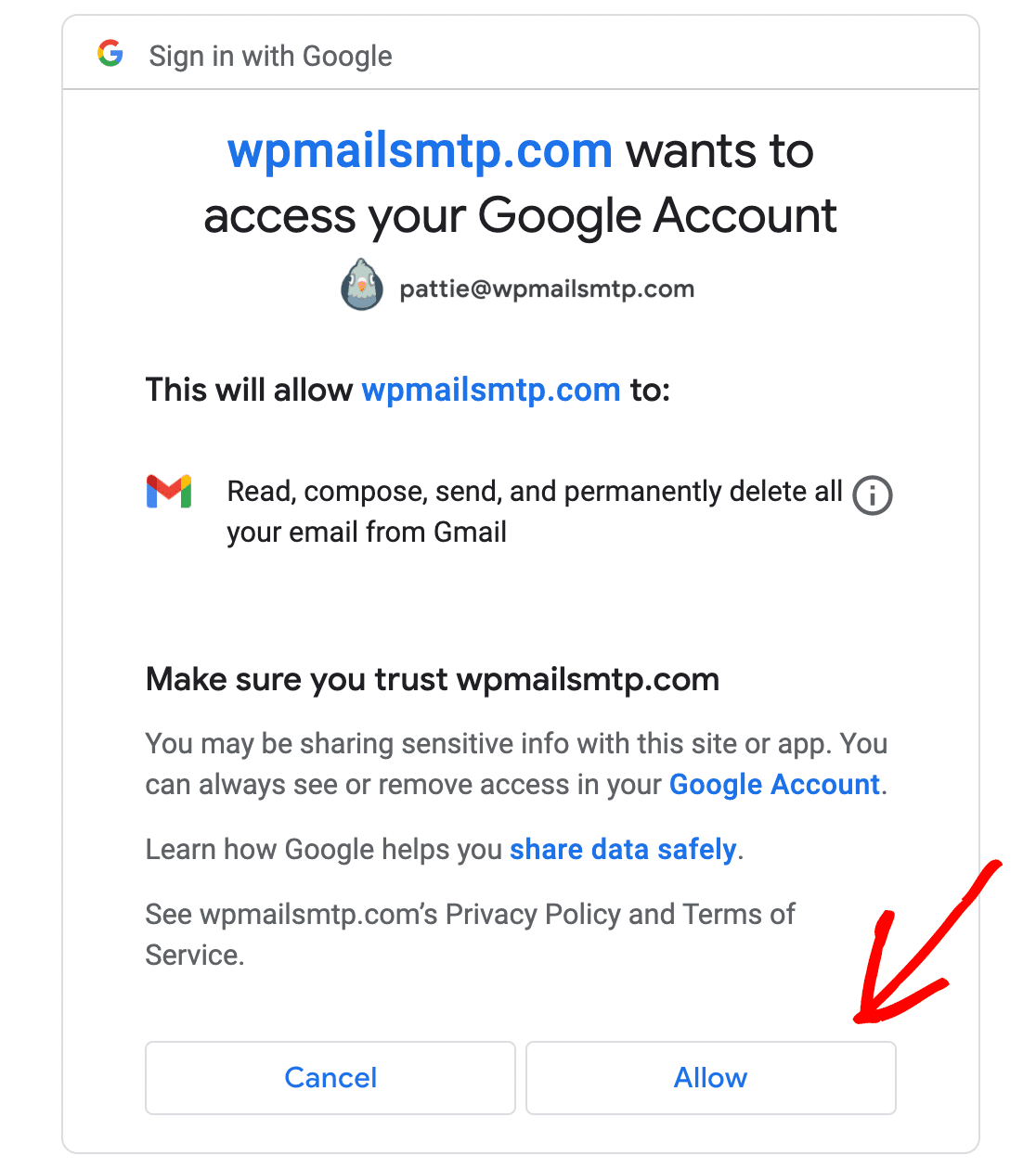 Allowing your site to send emails from your Google account