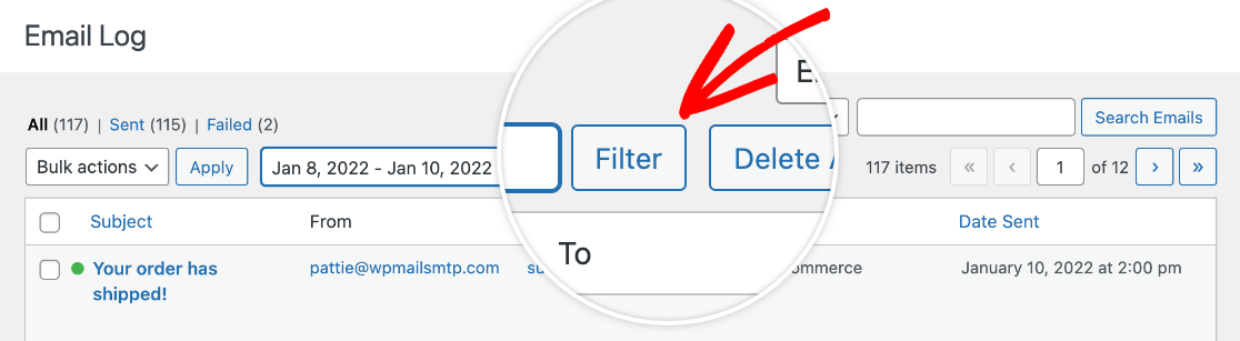 Filtering email logs