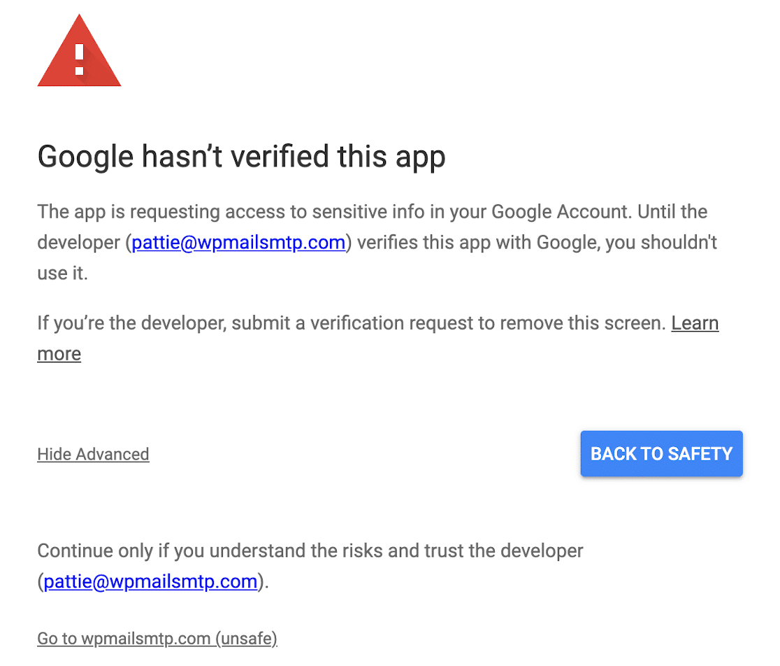 Gmail OAuth advanced warning