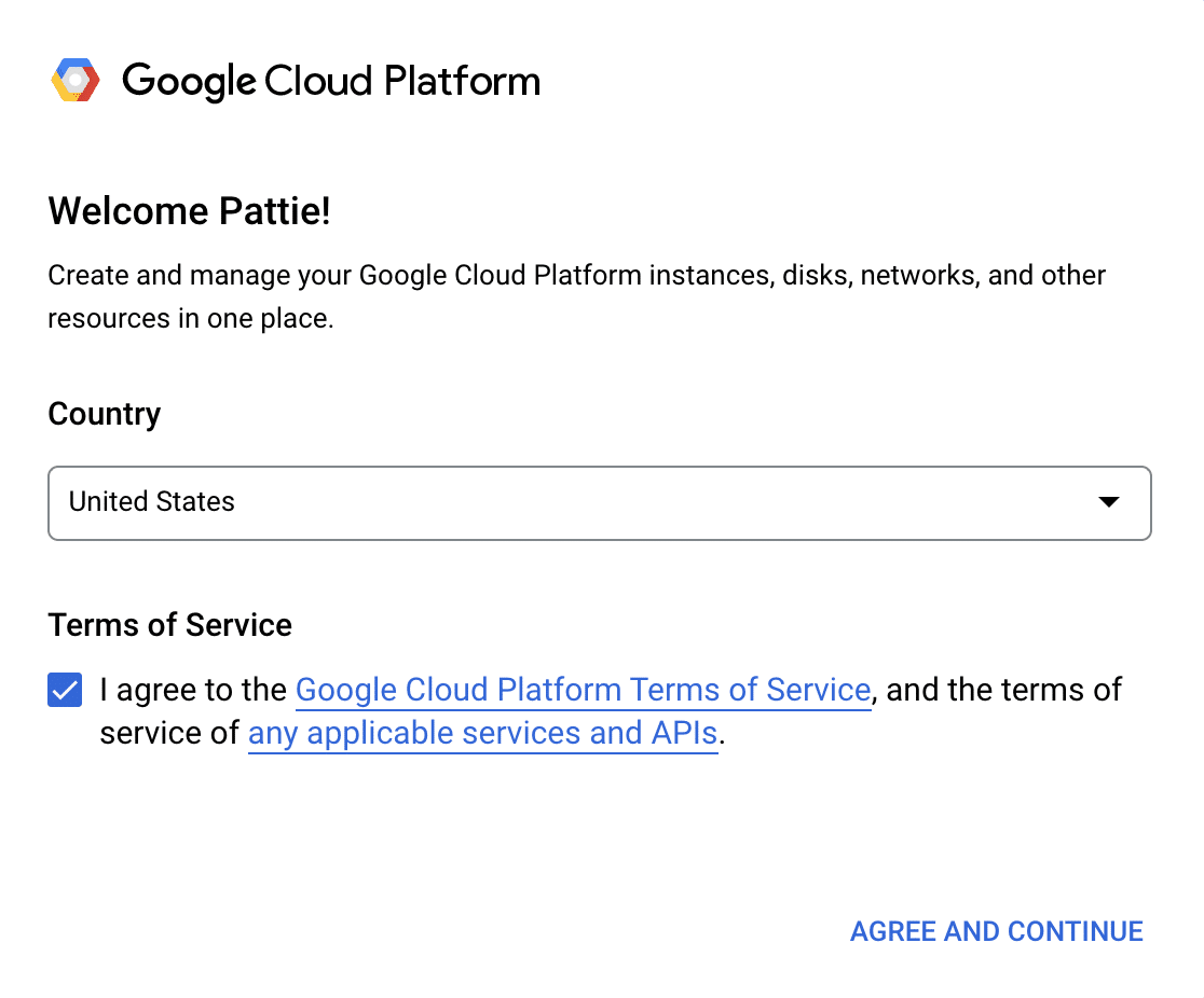 Accepting the Google Cloud terms of service