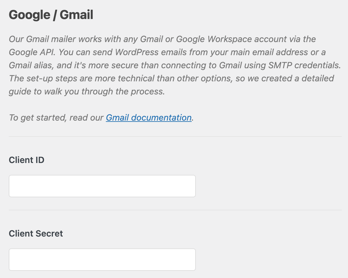 The Google / Gmail mailer settings