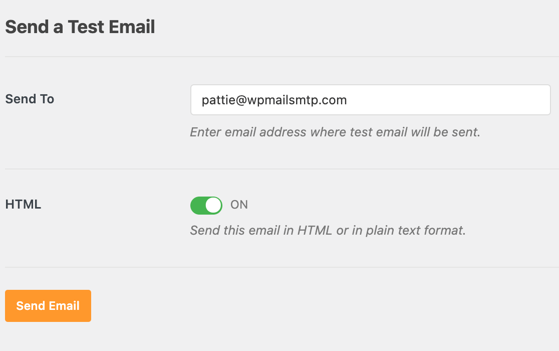 Setting up a WP Mail SMTP test email