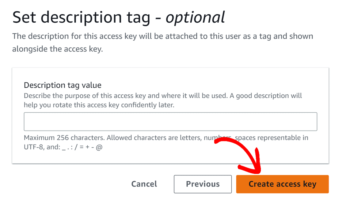 Create access key button