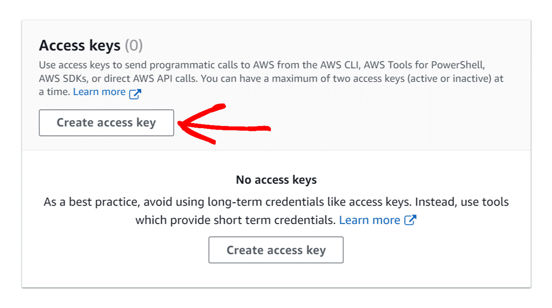 Create access key button