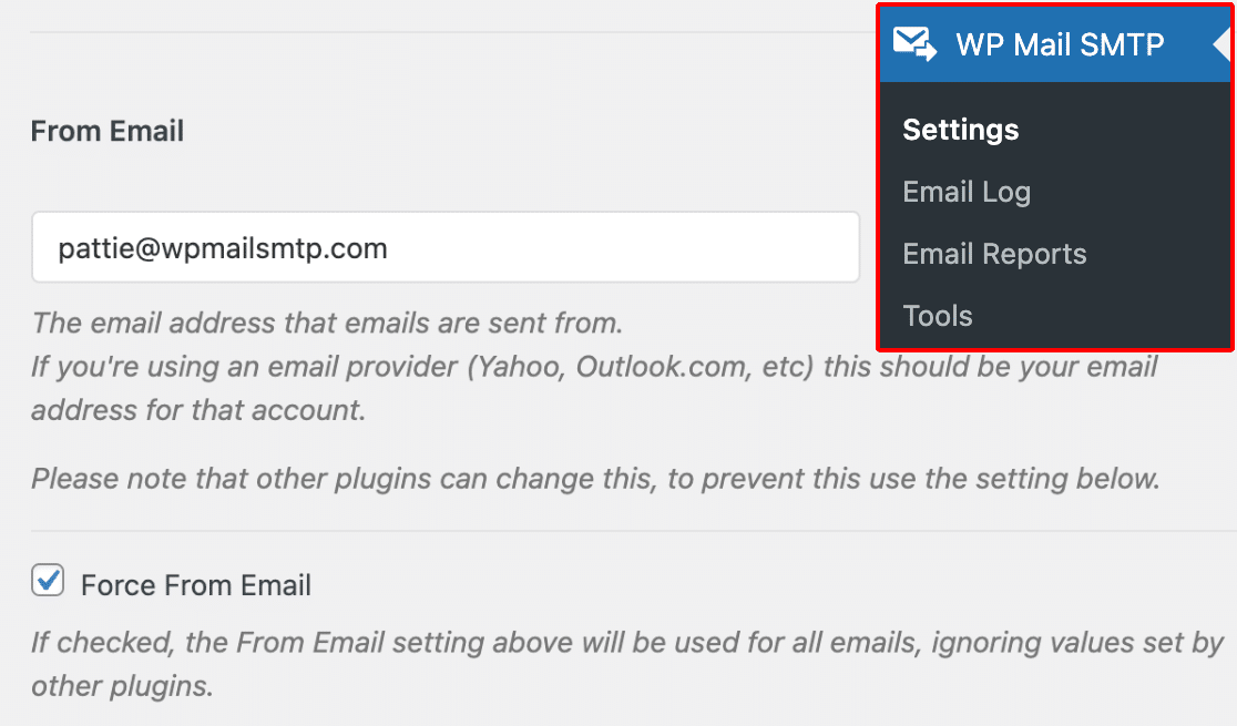Changing the From Email in the WP Mail SMTP settings