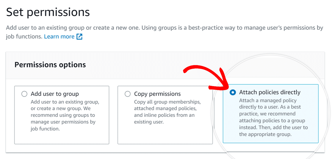 Set permissions for the IAM user