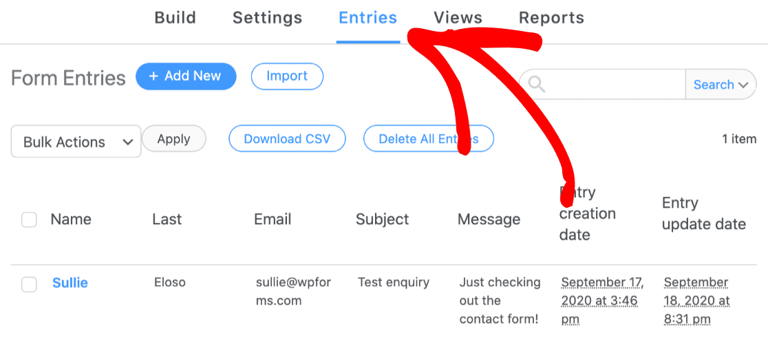 Formidable Forms contact form settings