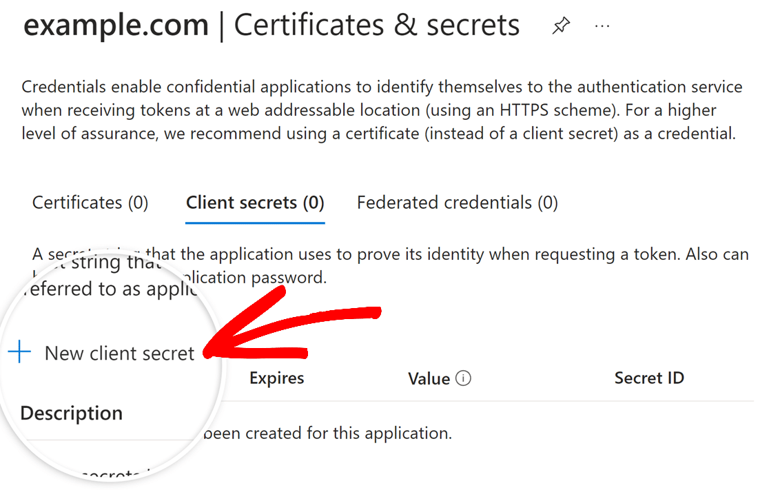 Create a new client secret in Microsoft settings