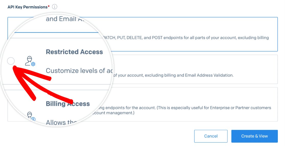 Enabling restricted access for a SendGrid API key