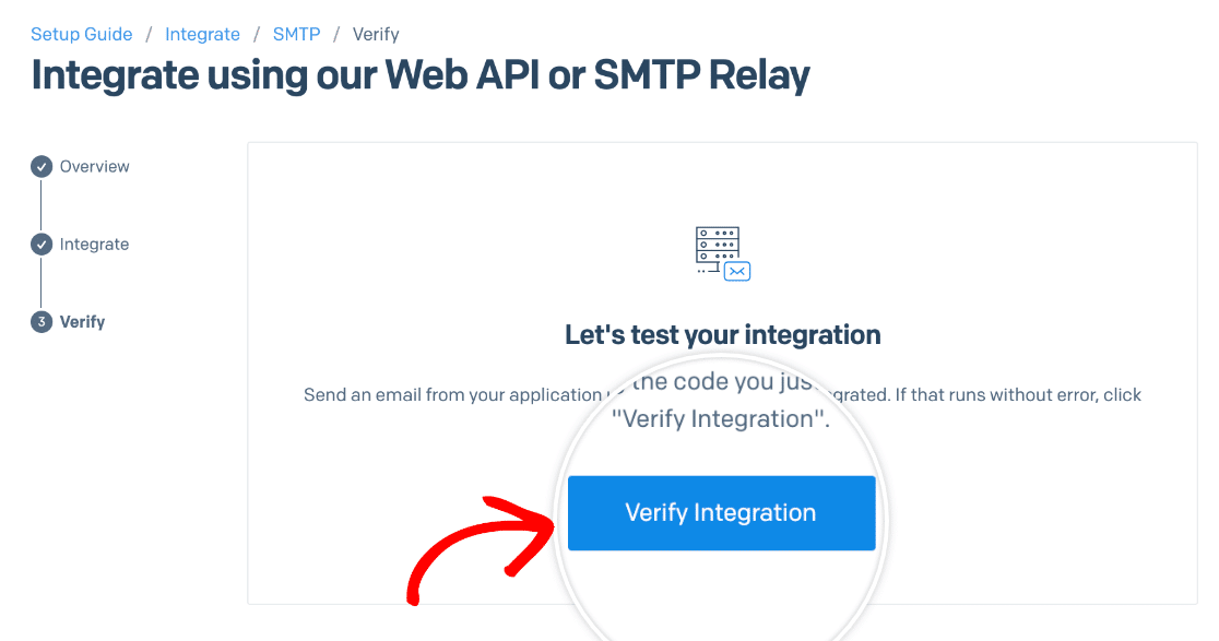 Verifying integration in SendGrid to finish connecting it to your website