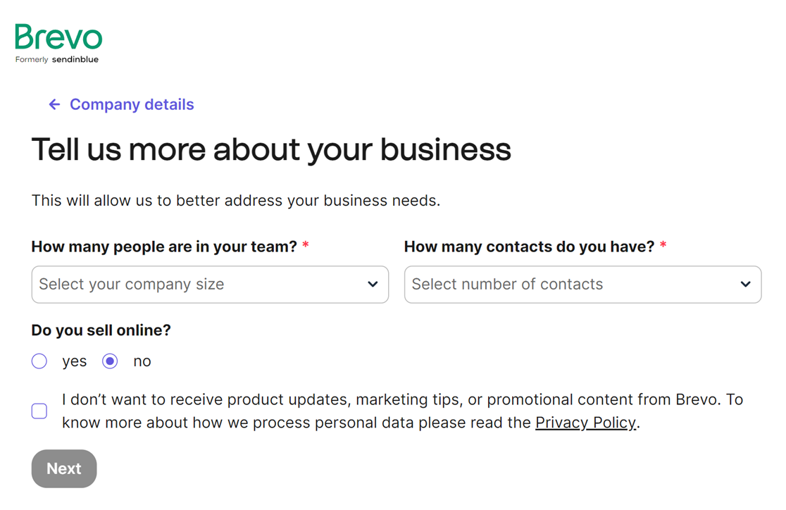 Adding your company details to your Brevo account