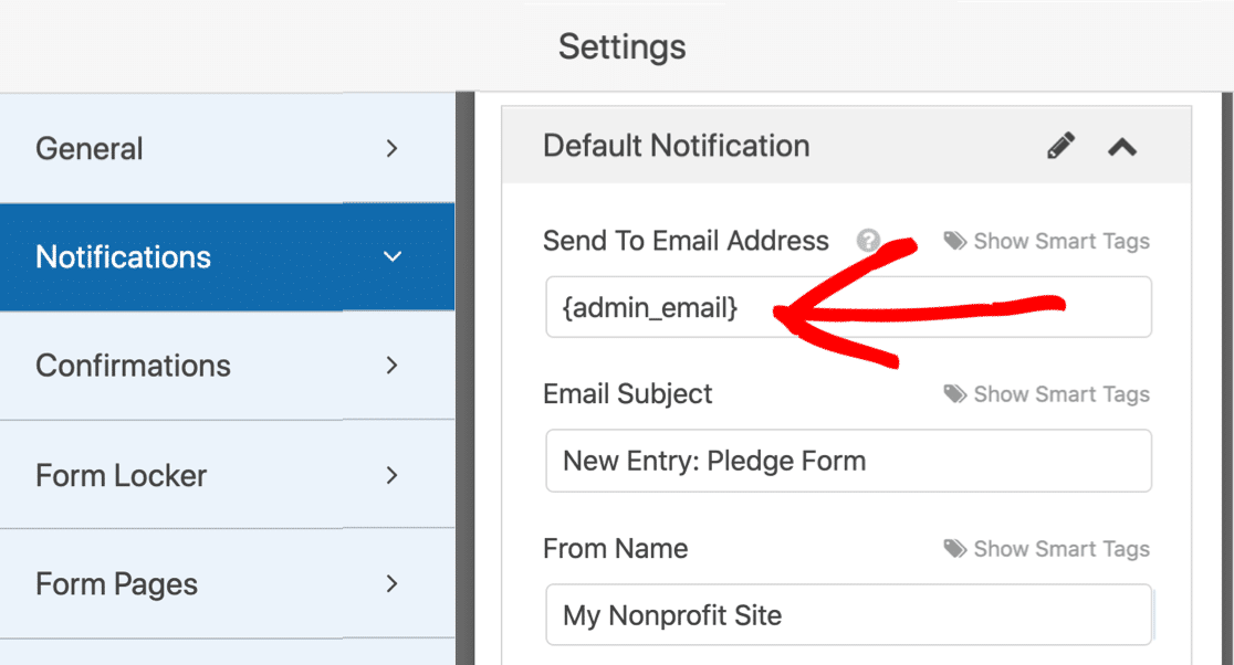 Default notification email settings