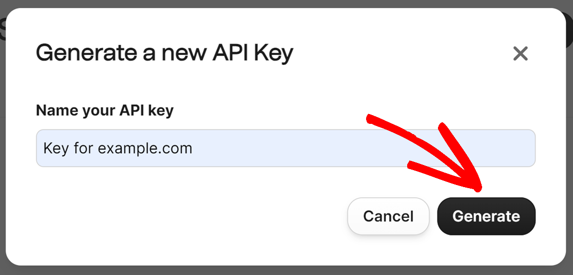Generating new API key button in Brevo
