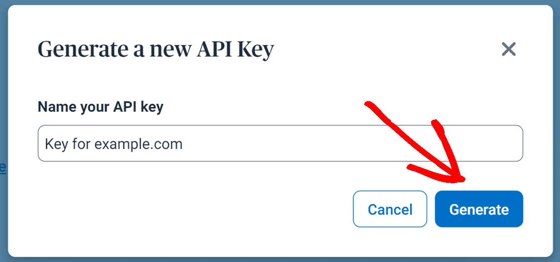 Generating new API key button in Sendinblue