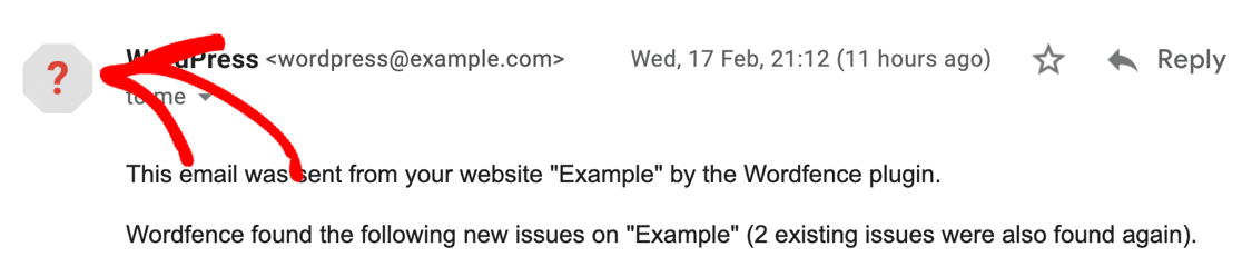 Gmail question mark icon next to sender