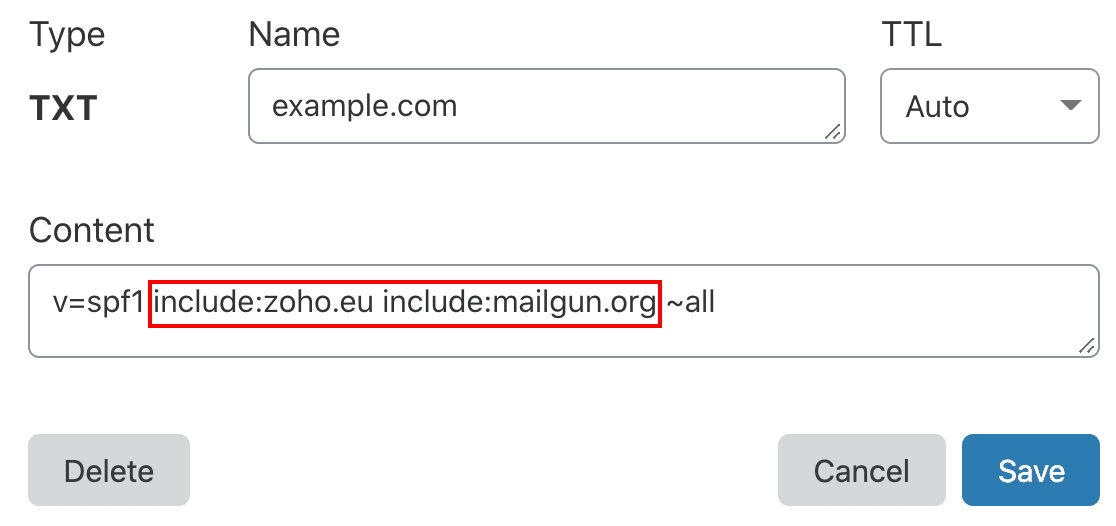 Multiple SPF record rule in Cloudflare