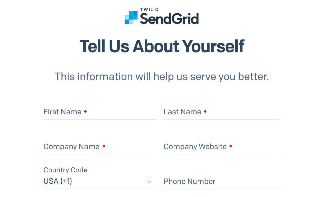 Entering more details to set up a SendGrid account