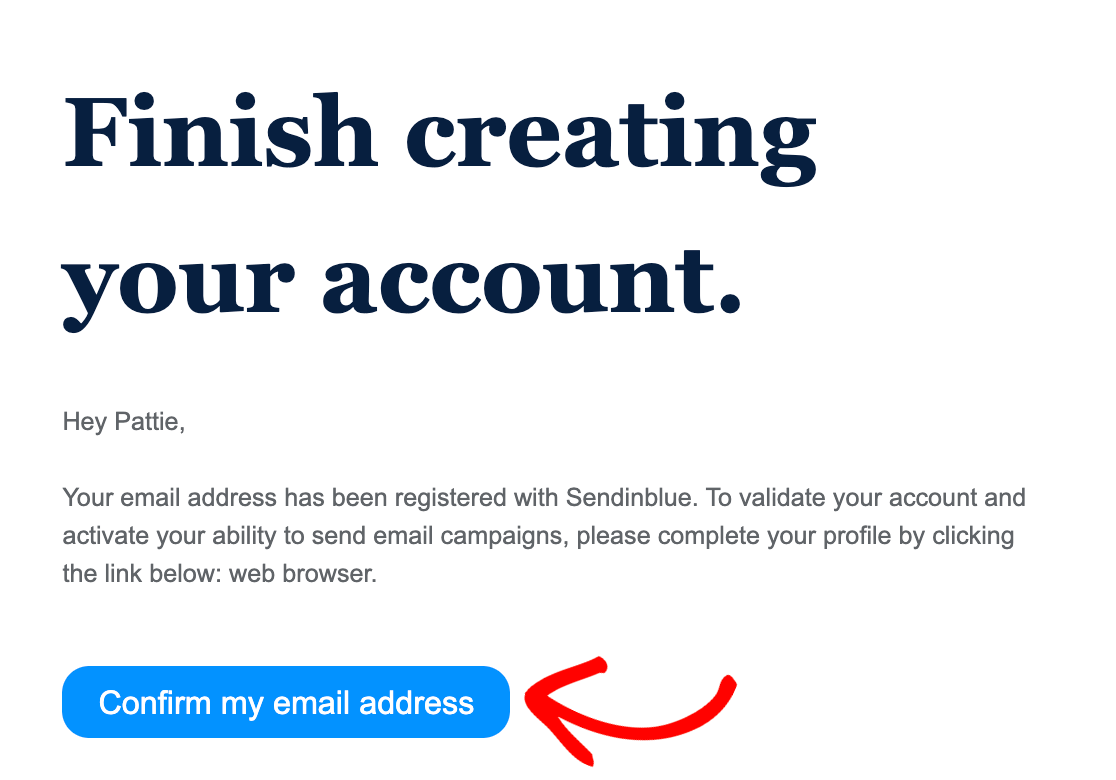 Confirming your email address with Sendinblue