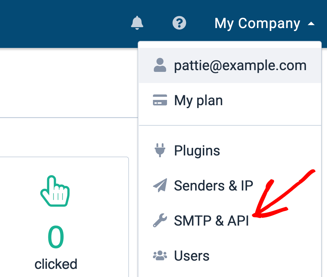 Opening the SMTP & API page of your Sendinblue account