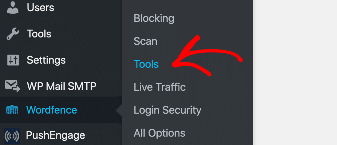 Wordfence tools menu