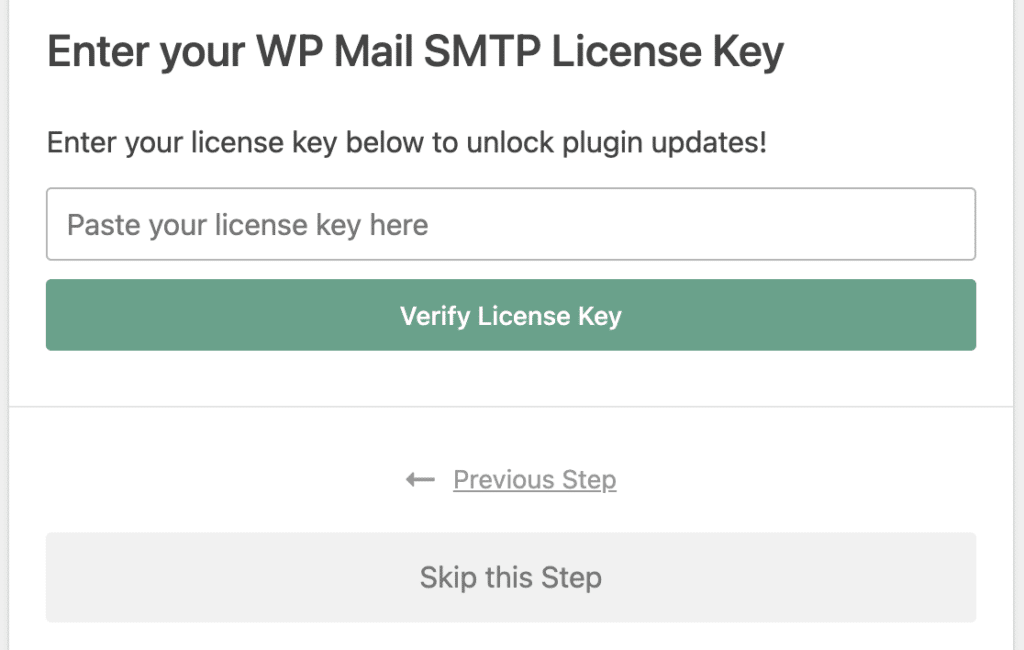 wp-mail-smtp-setup-wizard-license-key - WP Mail SMTP Entering a license key in the WP Mail SMTP Setup Wizard