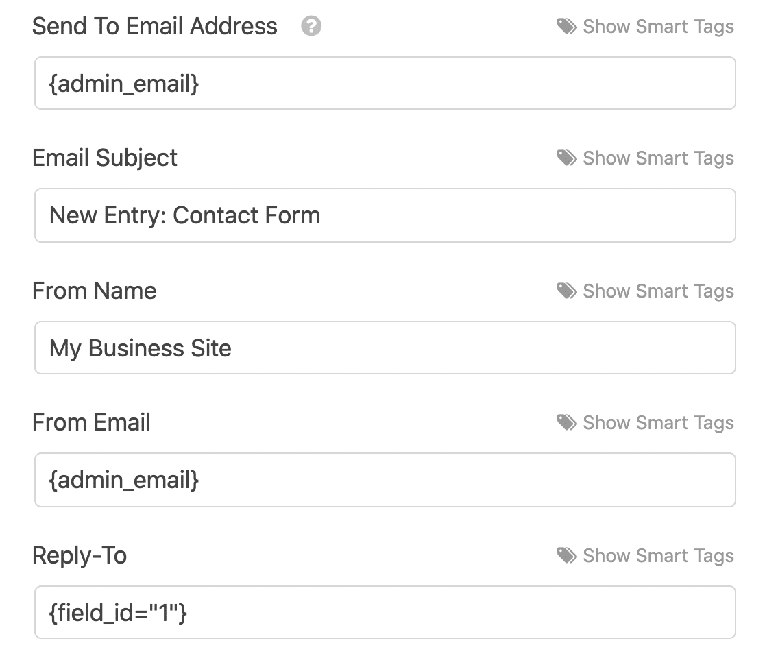 WPForms email notification settings