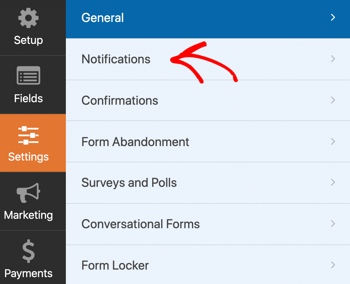 WPForms notification settings